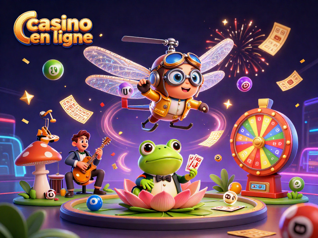 Jouez aux jeux de casino en ligne avec cette illustration colorée et dynamique.